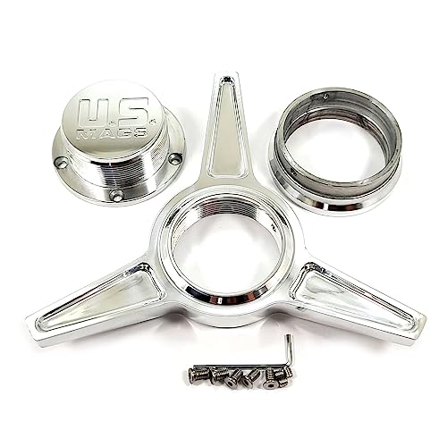 US Mags 1003-84-06H Chrome Center Cap 3 3/8 OD Bolt On Closed End 3 Wing Knock Off